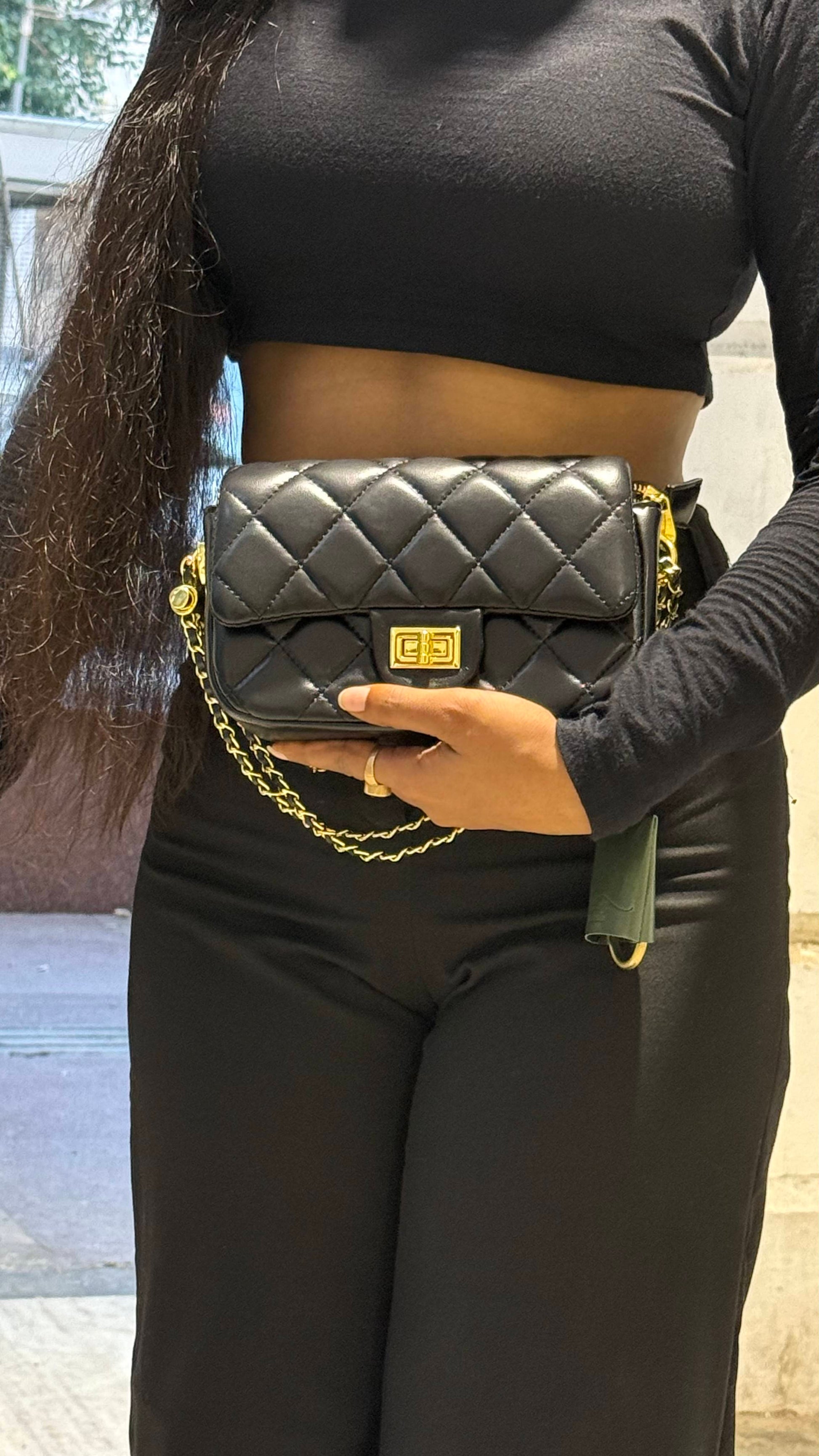 Quilted Sling Bag – Gold Turn‑Lock