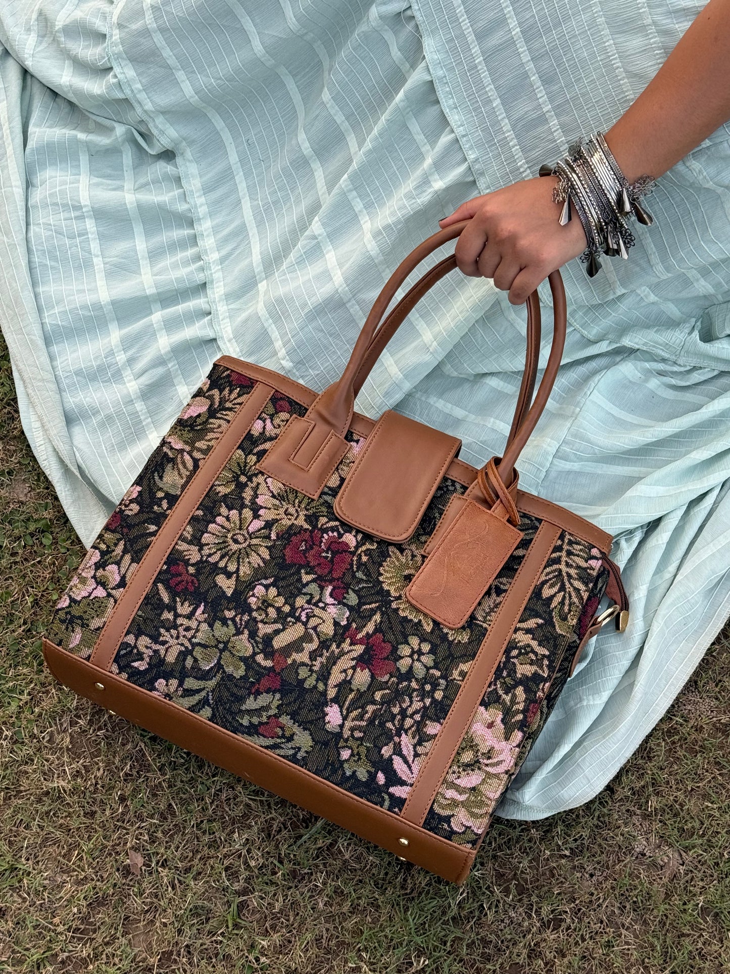 The Flora Handbag | Vintage Botanical Tapestry Tote Bag