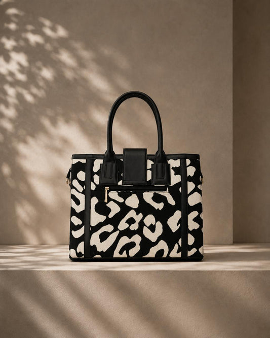 The Shadow Handbag | Bold Black & White Animal Print Canvas Tote
