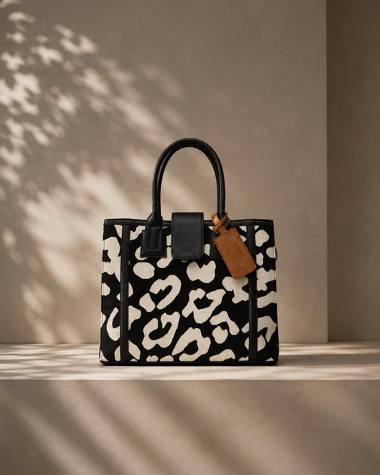 The Shadow Handbag | Bold Black & White Animal Print Canvas Tote