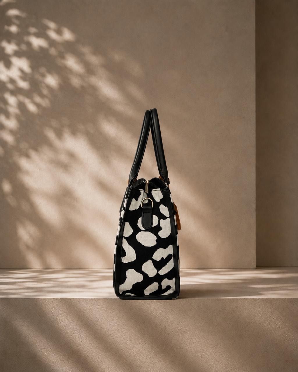 The Shadow Handbag | Bold Black & White Animal Print Canvas Tote