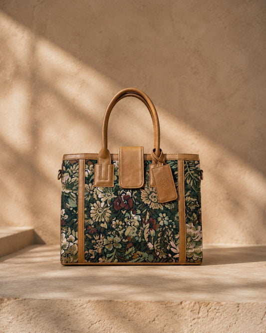 The Flora Handbag | Vintage Botanical Tapestry Tote Bag