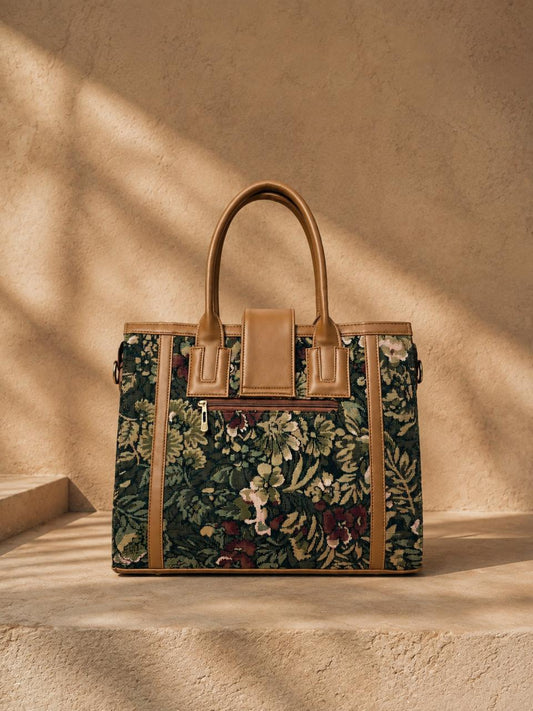 The Flora Handbag | Vintage Botanical Tapestry Tote Bag