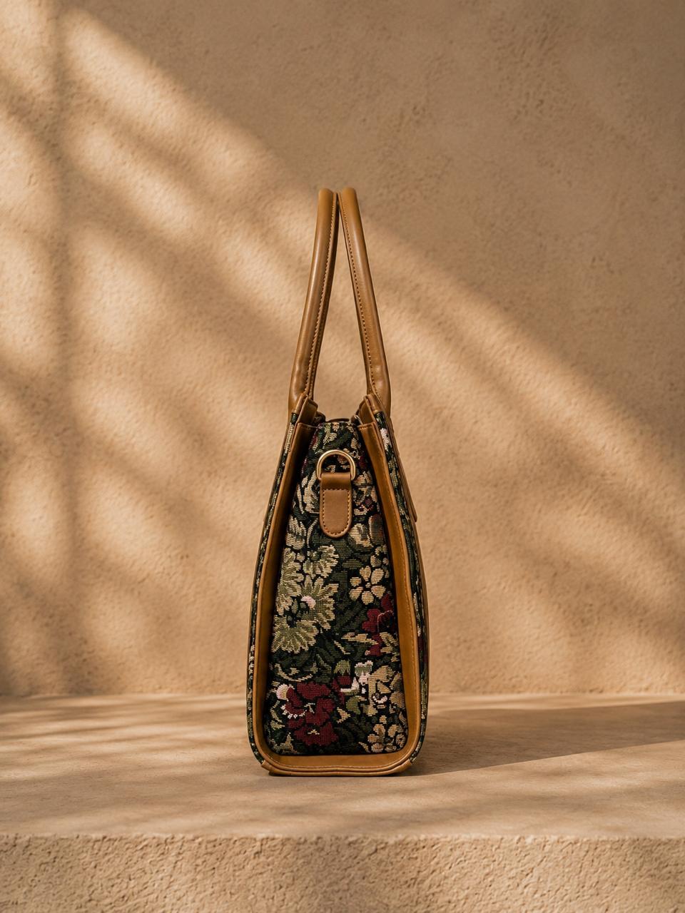 The Flora Handbag | Vintage Botanical Tapestry Tote Bag